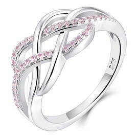 YL Celtic Knot Rings 925 Sterling Silver Twisted Knot Ring 18k White Gold Plated Created Pink Tourmaline Infinity Statement Rings-size9