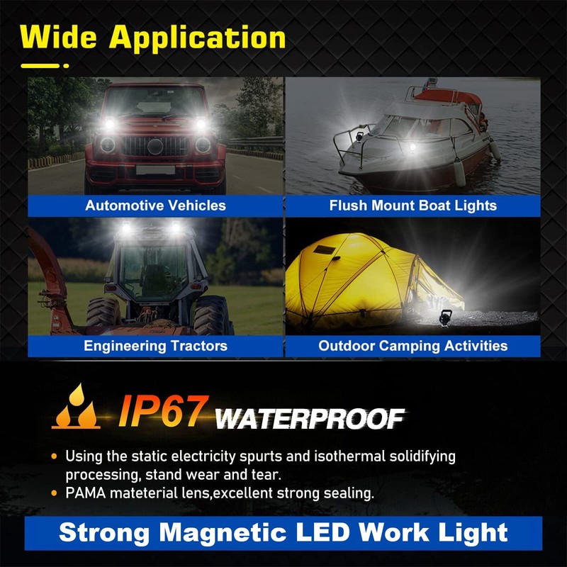 PICAA 1-Piece 4 Inch LED Work Light with Magnetic Base,