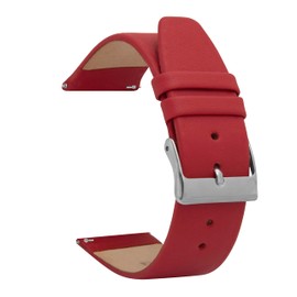 Bandini Quick Release Womens Leather 14mm Watch Band - Red - Classic - Slim Replacement 14mm Watch Strap for Classic and Smart Watch Bands - Silver Buckle - 14 mm