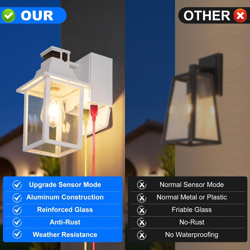 TITOSICHY 2 Pack White Porch Lights with GFCI Outlet, Dusk