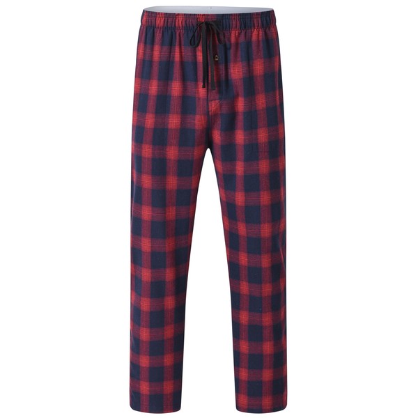 YuKaiChen Herren Lange-Schlafhose 100% Baumwolle Pyjamahose Kariertes Lounge-Hose mit Taschen