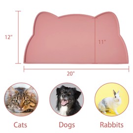 TOKAYIFE Cat Food Mat, Silicone Pet Feeding Mat for Floor Non-Slip Waterproof Dog Water Bowl Tray Cushion (20" x 12", Coral Pink)