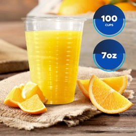 PAMI Disposable Plastic Cups, Bpa- Drinking Glasses for Parties, Cold Drinks, Smoothies, Jello, Cocktails (7 Oz - Pack of 100)