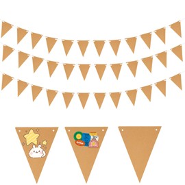 36 Pieces DIY Kraft Paper Banner Bunting Triangular Flag, 18 x 13 cm, Flags for Painting and Labelling, Ideal for Christmas, Birthday, Wedding, Party and Festival Decoration, with 3 Ropes