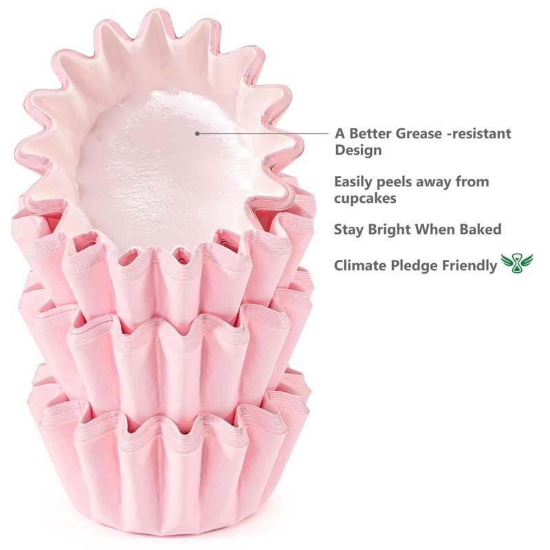Caperci Grease-Resistant Pink Mini Cupcake Liners 200 Counts - Heavy