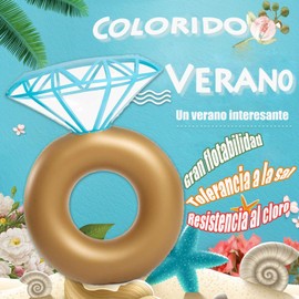 Mspure Flotador Inflable para Alberca Flotador Salvavidas Anillo, Flotador De Decoración para Fiestas En La Piscina, Fácilmente Plegable (Dorado)