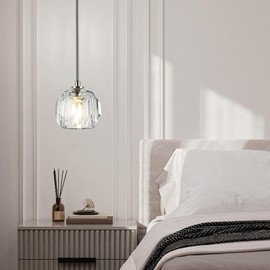 Kenolia Modern Crystal Pendant Light Fixtures, Single Raindrop Hanging Lamp, Small 1 Light Farmhouse Chandelier for Dining Room Bedroom Bathroom Kitchen Island