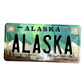 Alaska Metal Northern Lights License Plate 6 inches X 12 inches, green