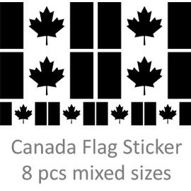 Premium Stickers 8 pcs Canada Flag Decal Stickers for Truck, Car, Bike, Helmet, Hardhat, Laptop, Tablet, Cell Phone, Bumper Stickers and Much More … (Black)