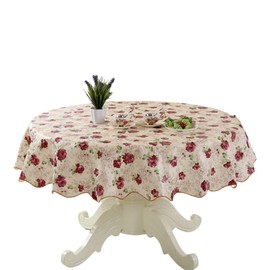 CHENGZI Round Hotel Tablecloth 150cm Pure Color Restaurant Tablecloth Polyester Fabric Table Cloth for Home Dinner Washable Tablecloth for Bridal Shower Wedding Party (Pink)