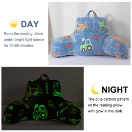 Holawakaka Boys Glow in The Dark Construction Truck Reading Pillow, Backrest Pillow with Excavator, Tractor & Crane Print, Soft Luminous Flannel Bed Rest Back Cushion for Kids, Teens Gifts