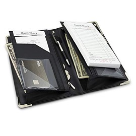 Brinero Premium Server Book Textured Leather 5x9 with 11 Pockets, 2 Magnetic Pockets 8 Magnets, 2 Pen Holders, Zipper Pocket, Firm Writing Surface