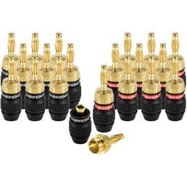 POPPSTAR 20x high end banana plugs (shielded), bananas for speaker cables (up to 6 mm²), speaker, AV receiver, 24k gold-plated (10x black, 10x red)