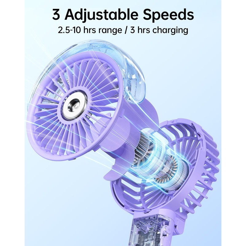 SWEETFULL Portable Misting Fan - 180° Foldable Handheld Personal Fan