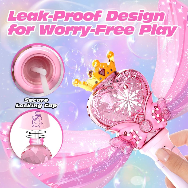 Reenovan Bubble Machine for Kids, Princess Bubble Wand with LED