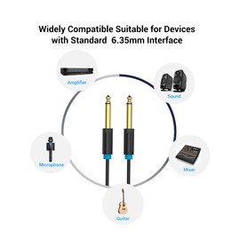 VENTION 6.35 mm Guitar Instrument Cable Mono Audio Jack Cable, 1/4 Inch Jack Plug TS Cable 6.35 mm Jack to 6.35 mm Jack Audio Cable Noise Protection for Guitar, Amplifier, Bass (2M)