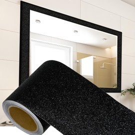 ZRJT Peel and Stick Wallpaper Borders 390” x 4” Self Adhesive Mirror Frame Border Glitter DIY for Kitchen Bathroom Mirror Removal Border Sticker Wall Decor Cover 10.8 Sq.Ft, Black Glitter