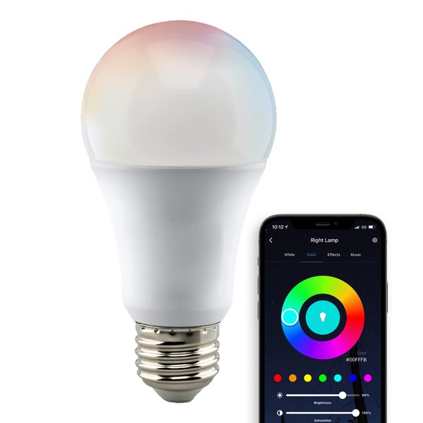 Satco S11254 Starfish 10-Watt A19 WiFi Smart LED Color-Changing Light Bulb, Works with Siri, Alexa, Google Assistant, SmartThings, 2700K-5000K, 800 Lumens