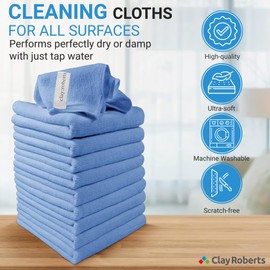 Clay Roberts Mikrofaser Reinigungstücher, 40cm x 30cm - Packung mit 10, Maschinenwaschbar, fusselfrei, kratzfrei