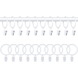 Oualhoo 20 PCS Metal Curtain Rings with Clips, White Drapery Rings for Hanging, Curtain Clips 1.5" in Interior Diameter