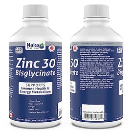 NAKA Naka Platinum ZINC 30 Bisglycinate supports Immune Health and Energy Metabolism contains 30 mg of Zinc Bisglycinate per 1 teaspoon serving (120 servings) Bonus Size 600 ml (500 ml+100 ml Free)