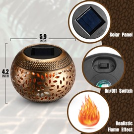 2 Pcs Solar Table Lantern Outdoor Waterproof Flickering Flame Solar Powered LED Light Decorative Metal Outdoor Lamp for Outside Indoor Desk Tabletop Bedroom Patio Garden Pathway Yard (Bronze)