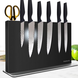 Pailexin Magnetic Knife Block Without Knives—Black Stainless Steel Double-Sided Magnetic Knife Holder Stand with Strong Magnets, Knife Storage Organizer for Kitchen Counter top, 16 inch