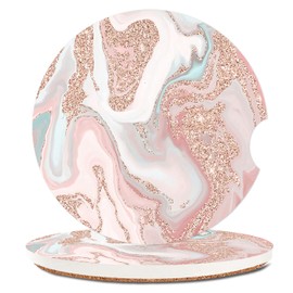 Modern Rose Gold Glitter Coral Gray Pastel Marble Absorbent Cup Holders Car Coasters,Ceramic Stone Drinks Coaster Set for Women Man 2.56"(2 Pack)