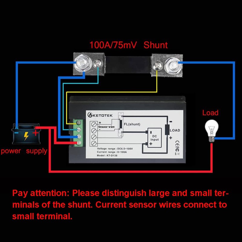 KETOTEK Voltimetro Amperimetro Digital 4 en 1 con 100A Shunt