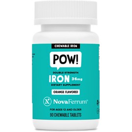 NovaFerrum Pow | Chewable Iron Supplement for Kids & Adults Ages 12 and Over | Anemia | 36mg of Iron | 90 Servings | Sugar Free | Vegan