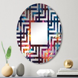 DesignQ Celestial Imagination in Geometric Forms I - Geometric Maze - 24x36 Inches - Oval Decorative Wall Mirror for Bathroom, Bedroom, Entryway, Living Room, Vanity Room and Modern Décor