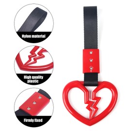 2 PCS Broken Heart Shaped Car Handle Straps Hang Ring Rear Bumper Warning Ring Decorative Subway Train Bus Handle Hand Strap Drift for Car (Red)