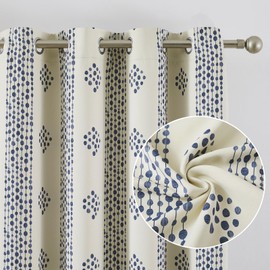 Melodieux Blue Boho Curtains 96 Inches Long for Bedroom, Living Room Darkening 80% Blackout Curtains Striped Pattern, Vintage Cotton Textured Thermal Insulated Drapes 2 Panels, 52" W x 96" L