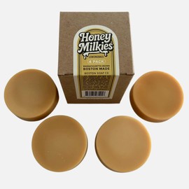 Honey Milkies Lemongrass – 4-Pack 3.3oz Goat Milk Soap Bars – Handmade in Boston with Local Grass Fed Beef Tallow, Lard, Honey & Goat Milk – Natural Cold Process Soap for Face & Body – Citrus