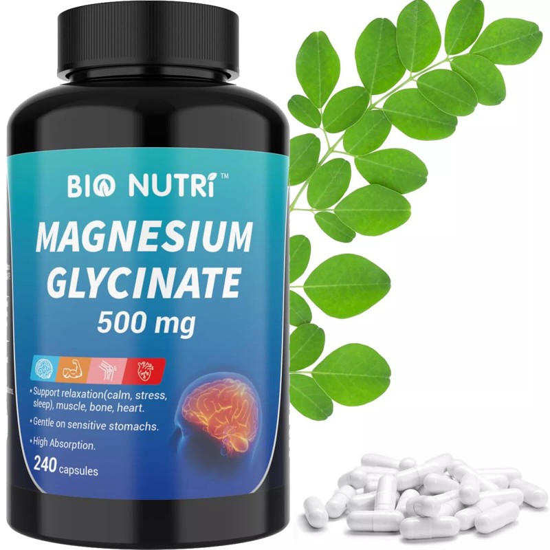 Magnesium Glycinate 500mg - 240 Capsules For Sleep, Stress Relief