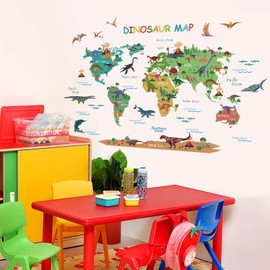 ANHUIB Groß Dinosaurier Weltkarte Wandtattoo Dino Wandsticker Dinosaurier Wandaufkleber für Junge Jungenzimmer Wandsticker Weltkarte Kinder Kinderzimmer Schlafzimmer Wanddeko Babyzimmer Wohnzimmer