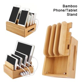 Fdit Bamboo Multi-Device Stand, Charging Station for Multiple Devices, Charging Station Phone Tablet Cord Organiser, Charging Dock Stand Organiser