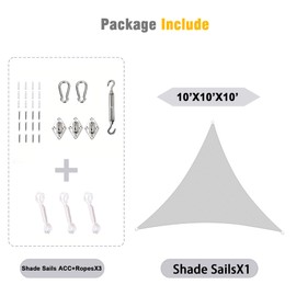 Sun Shade Sail 10' x 10' x 10' UV Block Fabric Canopy Triangle for Patio Garden Patio (Dark Gray)