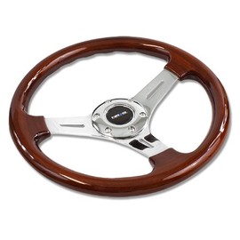 NRG Steering Wheel Classic Wood Grain with Chrome Spokes 330mm - Part # ST-015-1CH