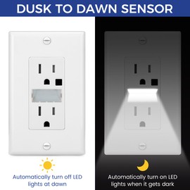 ThunderWay Tamper Resistant(TR) Receptacle Outlet with Night Light-Easy to Install, Decorator Wall Outlets-15A 125V, 3 Wire, Self Grounding, 2 Pole-with Wall Plate(4Pack, White)
