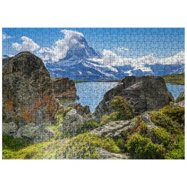 MyPuzzle Stellisee Mountain Lake with The Matterhorn (4478m) with Greenery - Premium 500 Piece Jigsaw Puzzle for Adults