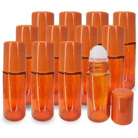 CLANRIZA Roll on Glass Bottles 1 OZ, Pack of 12 Orange, Empty Bottles, Refillable 30 ml Size With Rollers