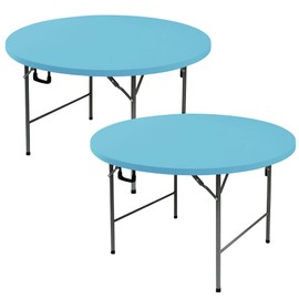 Enjoyidea Fitted Round Table Covers 48 Inch-2 Pack Light Blue Elastic Spandex Table Cloth-Small Stretch Folding Circle Tablecloths Topper Cap for Kitchen Dining Commercial Party Picnic Event Banquet