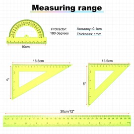 HARFINGTON 4pcs Triangular Ruler Set 30cm Plastic Metric Inch Geometric Protractor Triangle Engineering Scale Drafting Ruler Kit for Office Home, Yellow