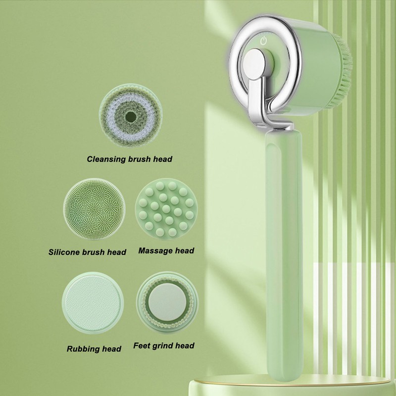 Electric Body Scrubber Brush with 5 Brush Heads Waterproof Deep