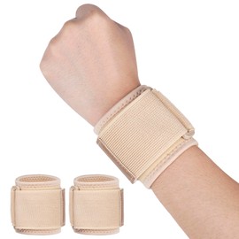 Yasdyri Wrist Bandages Pack of 2 Elastic Adjustable Carpal Tunnel Wrist Support for Left Right Wrist Brace for Sports, Fitness, Arthritis, Tendonitis (Beige)