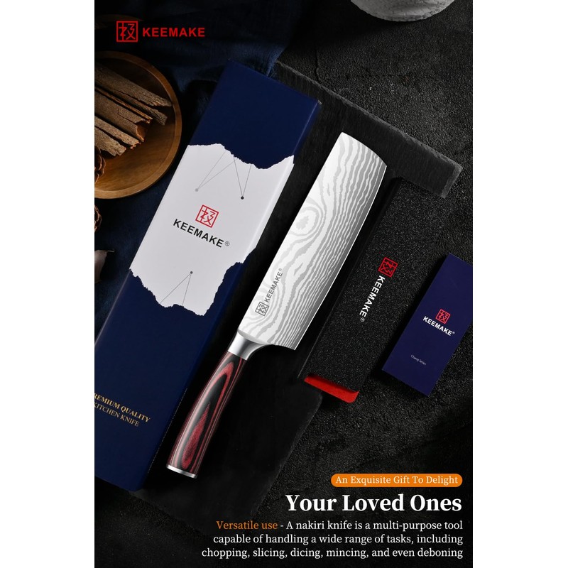 KEEMAKE Nakiri Knife Meat Cleaver: 7 Inch Razor Sharp Chef