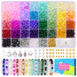 Funtopia 36 Colors Glass Beads, 8mm Beads Bracelet Making Kit, Crystal Gemstone Beads Imitative Jade Beads for Making Jewellery, Colorful Big Round Beads for Bracelets Necklaces Phone Chains DIY Crafts (1060 Pcs)