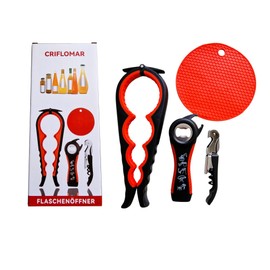 4 in 1 Jar Opener Set - Non-Slip Handle, Easy Open for Seniors & Arthritis - For Jars, Cans, Wine & Beverage Bottles - Ergonomic Kitchen Aid