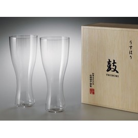 うすはりグラス　鼓　ガラス ビールグラス（ピルスナー）木箱2個セット